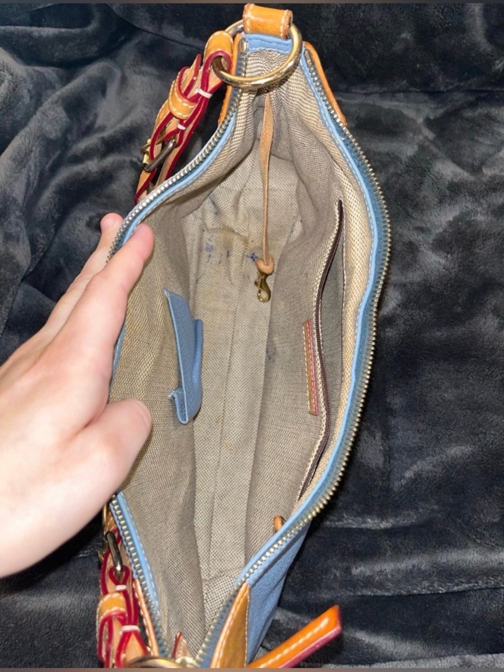 Dooney & Bourke Vintage Blue Leather Shoulder Bag - Picture 6 of 8